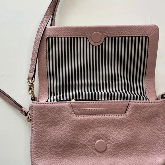 Kate Spade pink gold leather  shoulder bag.purse classic striped interior - Picture 6 of 11